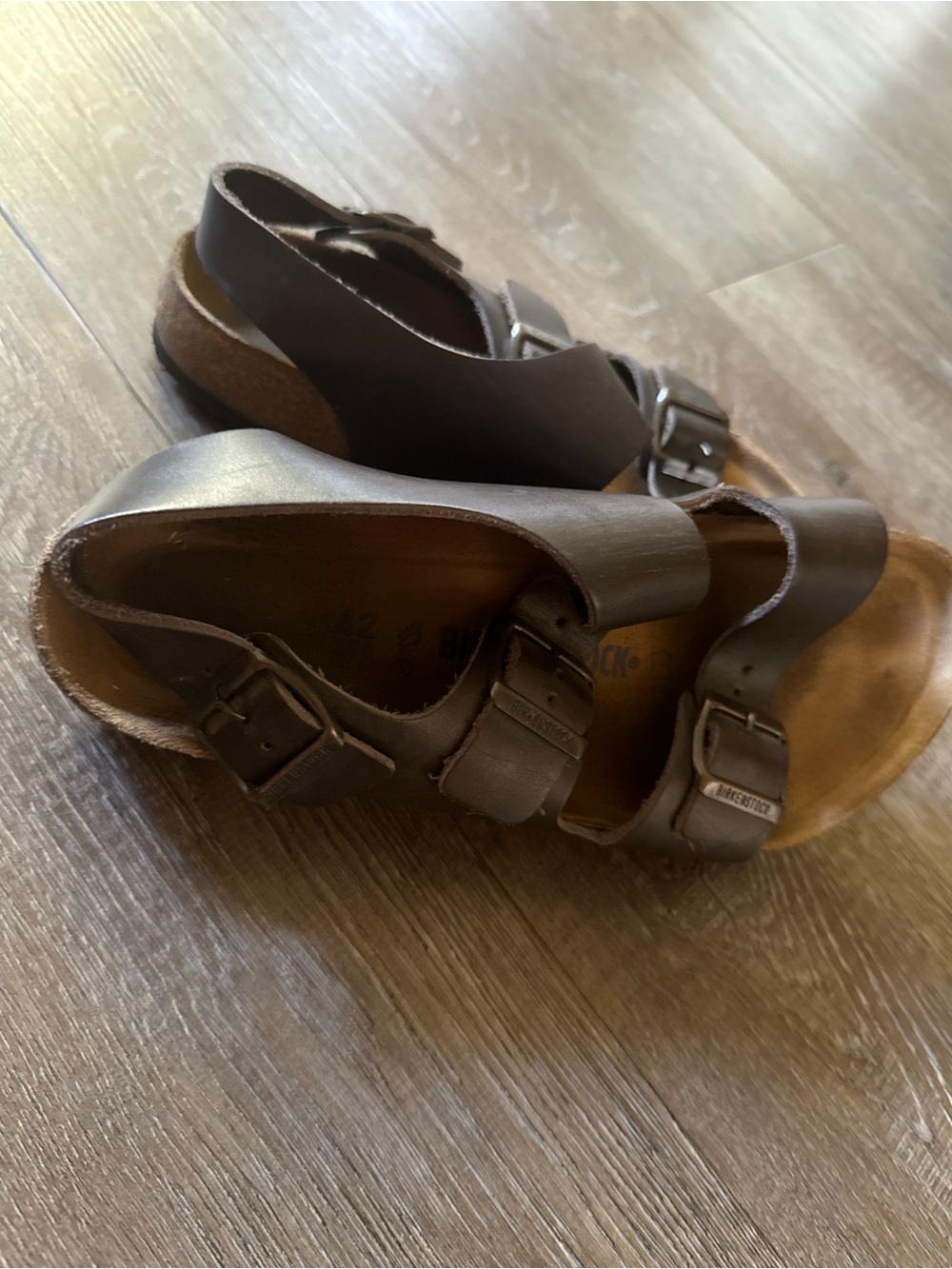 Birkenstock Milano Real Leather Brown  Buckle Soft Bed Sandals size 42